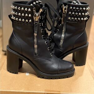 Christian Louboutin Black Studded Lace Up Boots